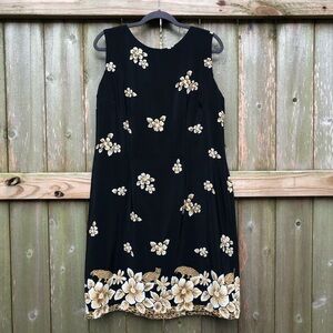 Studio C Dark Floral and Jaguar Print Sheath Dress Size 16 Black Tan